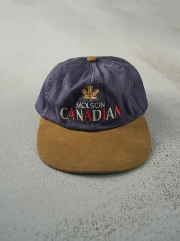 Vintage 90s Blue Molson Canadian Leather Strap Back Hat sold by Rebalance Vintage