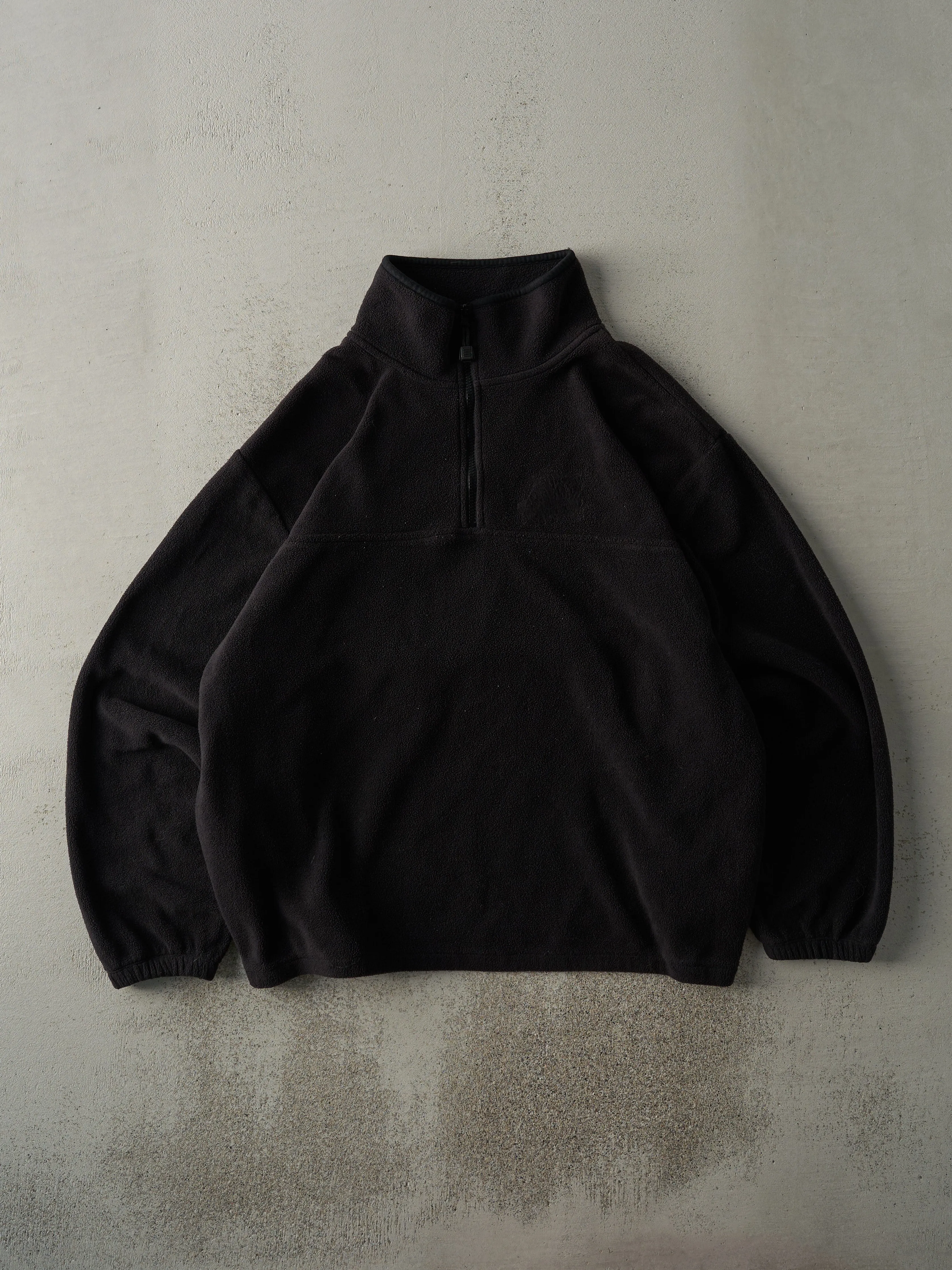 Vintage 90s Black Blank Quarter Zip Fleece Sweater (L) sold by Rebalance Vintage