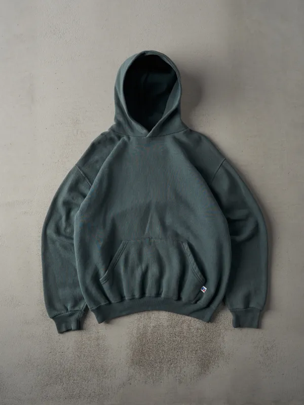 Vintage 90s Charcoal Grey/Green Russell Athletics Blank Hoodie (M) sold by Rebalance Vintage