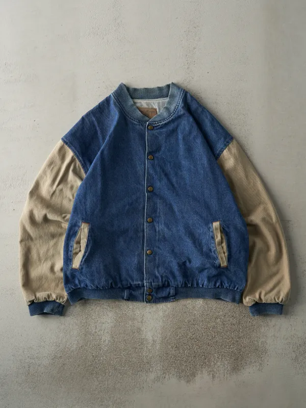 Vintage 90s Mid Wash Denim Varsity Jacket (XL) sold by Rebalance Vintage