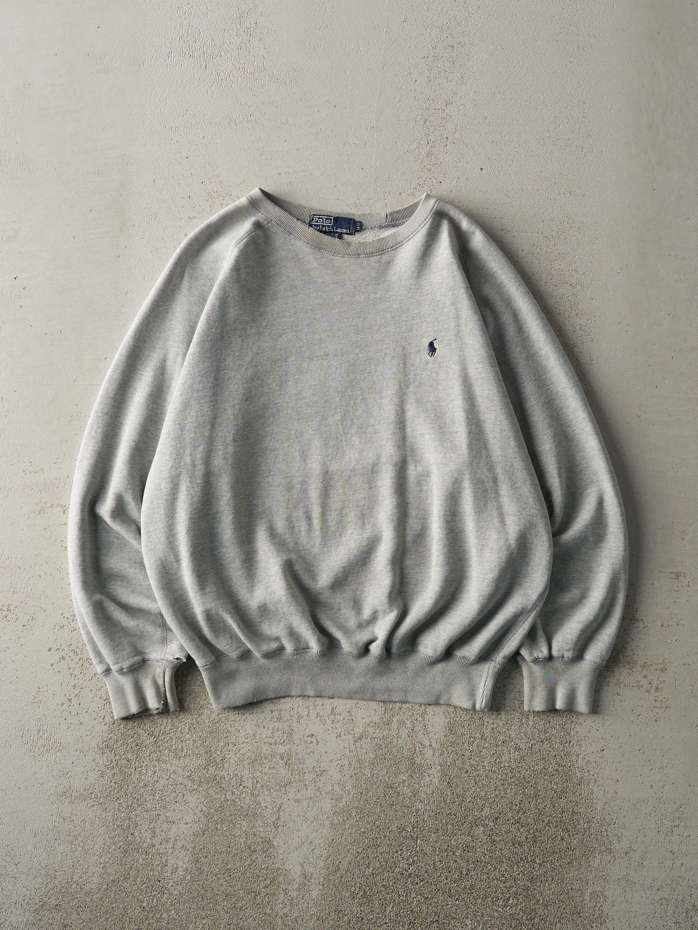 Vintage 90s Grey Embroidered Polo Crewneck (M) sold by Rebalance Vintage