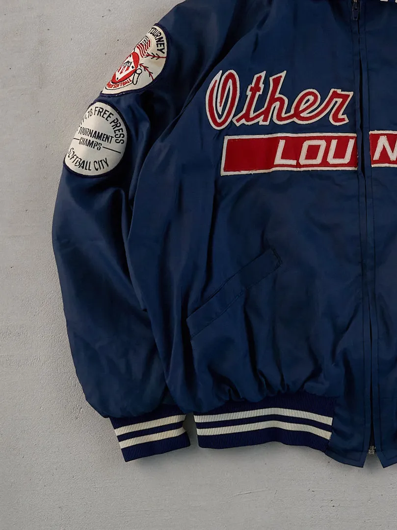 Vintage 70s Navy Blue Other End Lounge Satin Bomber Jacket (L/XL) sold by Rebalance Vintage product image thumbnail 3