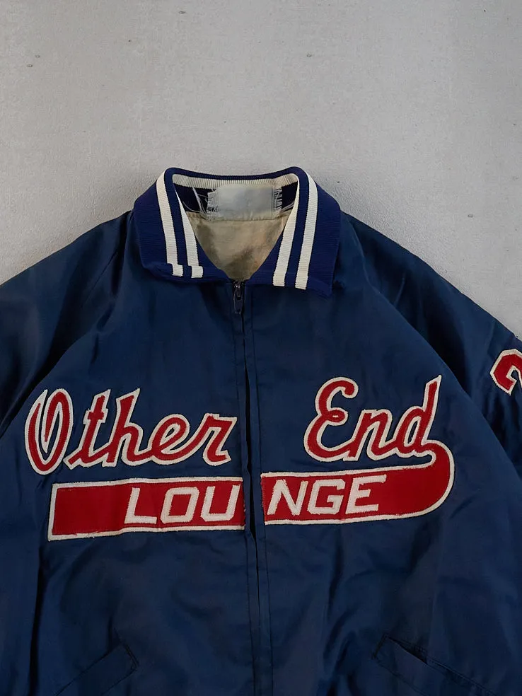 Vintage 70s Navy Blue Other End Lounge Satin Bomber Jacket (L/XL) sold by Rebalance Vintage product image thumbnail 2