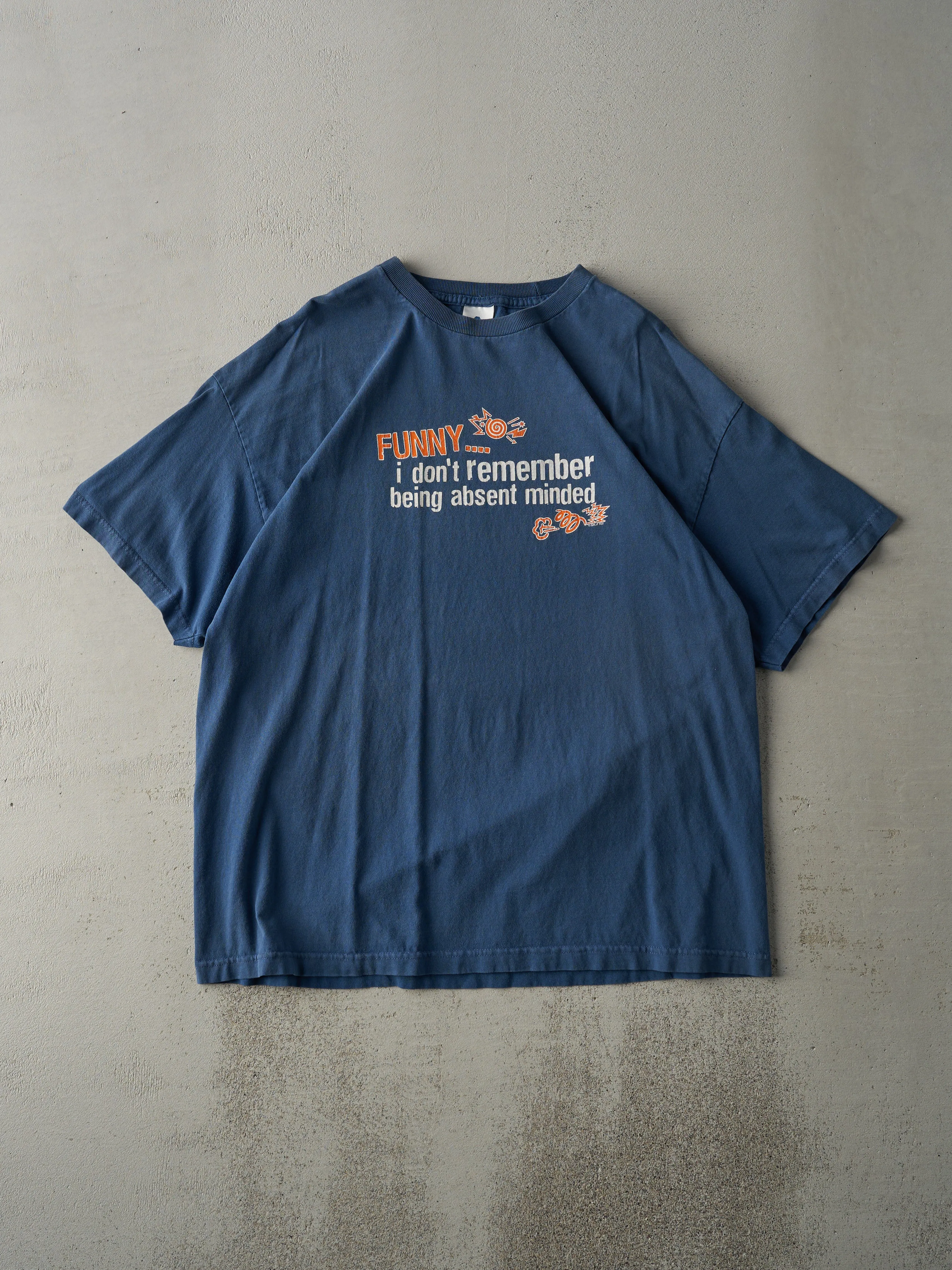 Vintage Y2K Slate Blue "Absent Minded" Tee (L) sold by Rebalance Vintage