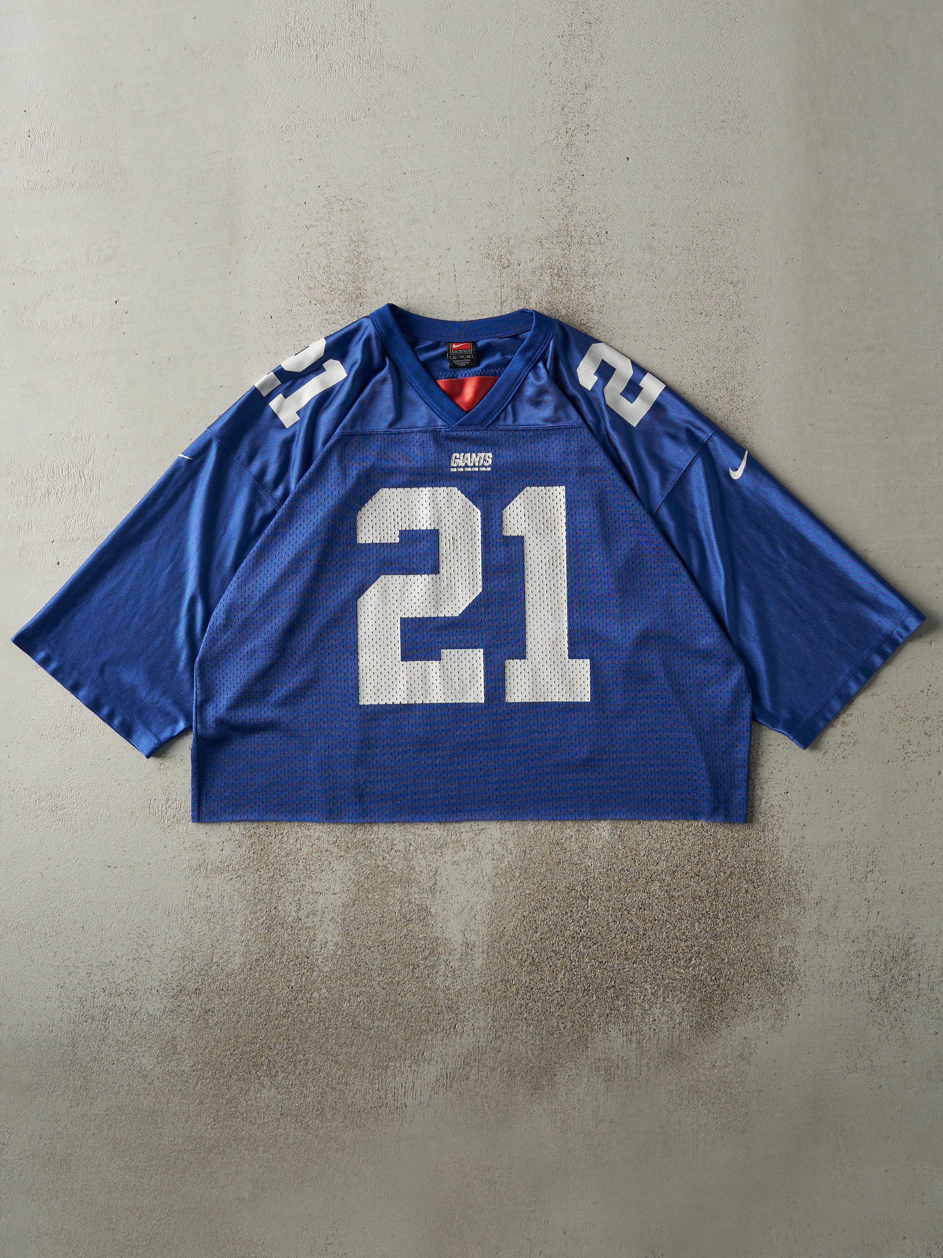 Vintage Y2K Blue Nike New York Giants #21 Tiki Barber Cropped Jersey (L) sold by Rebalance Vintage