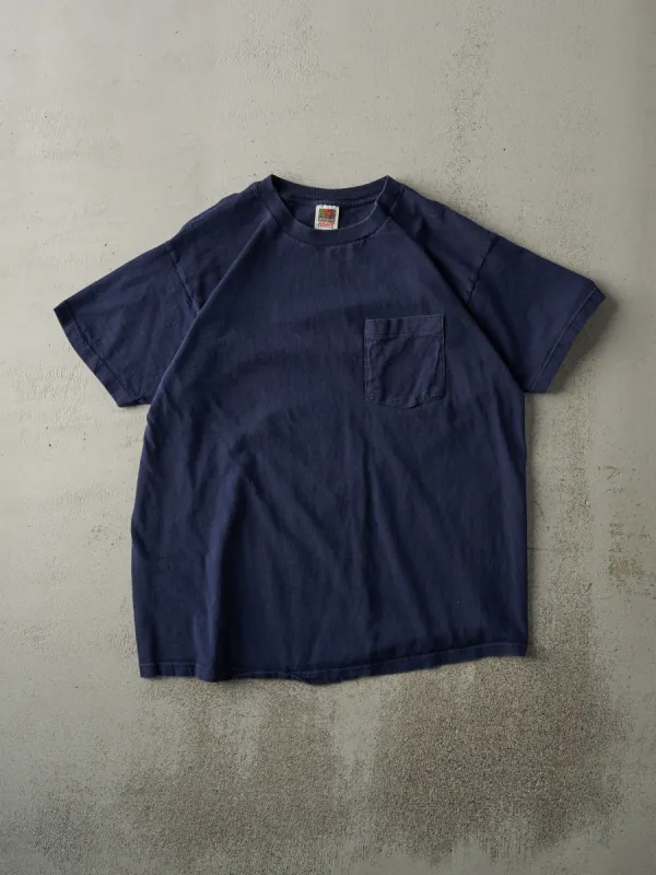 Vintage 90s Navy Blue Blank Pocket Tee (M) sold by Rebalance Vintage