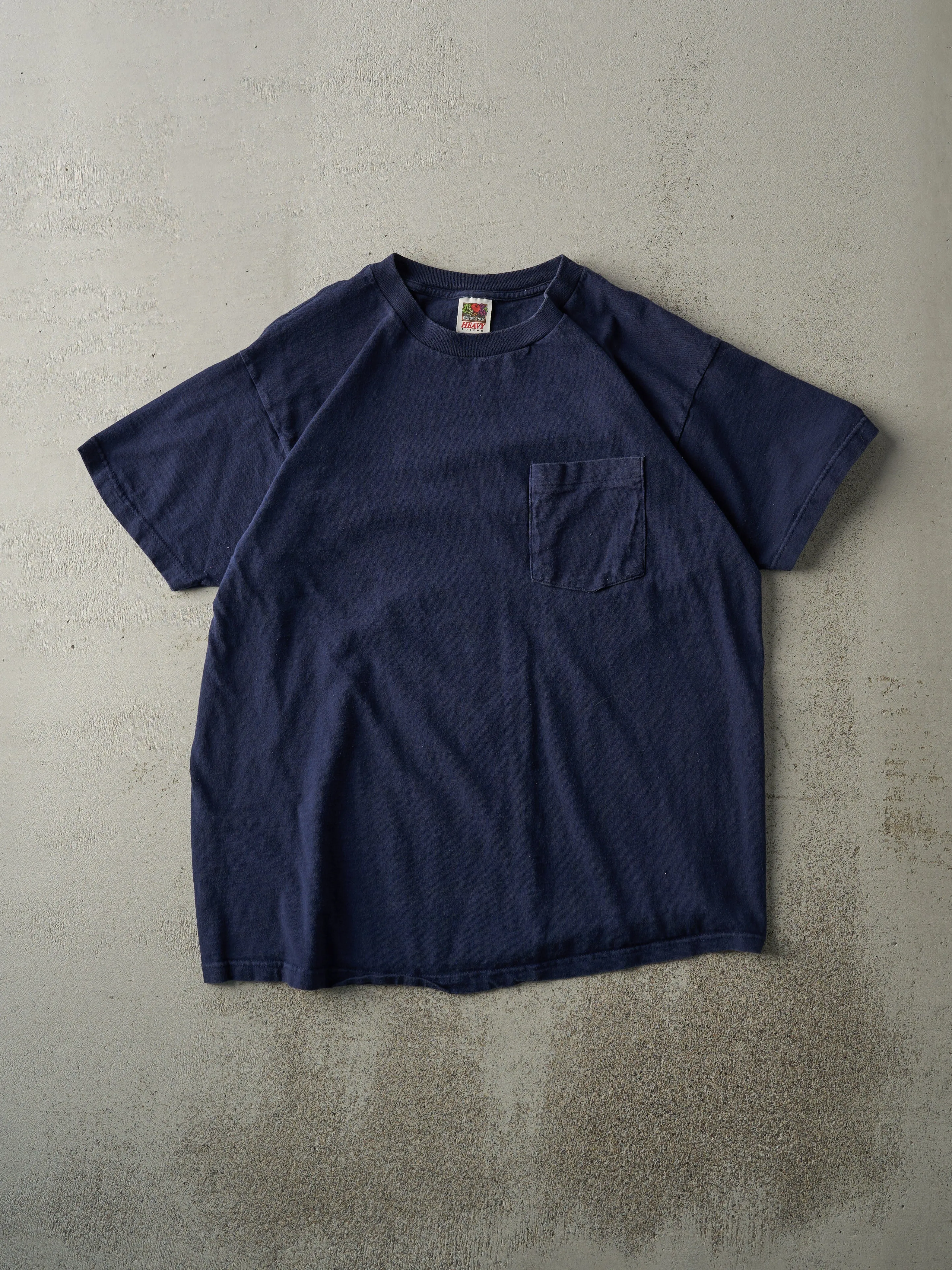 Vintage 90s Navy Blue Blank Pocket Tee (M) sold by Rebalance Vintage