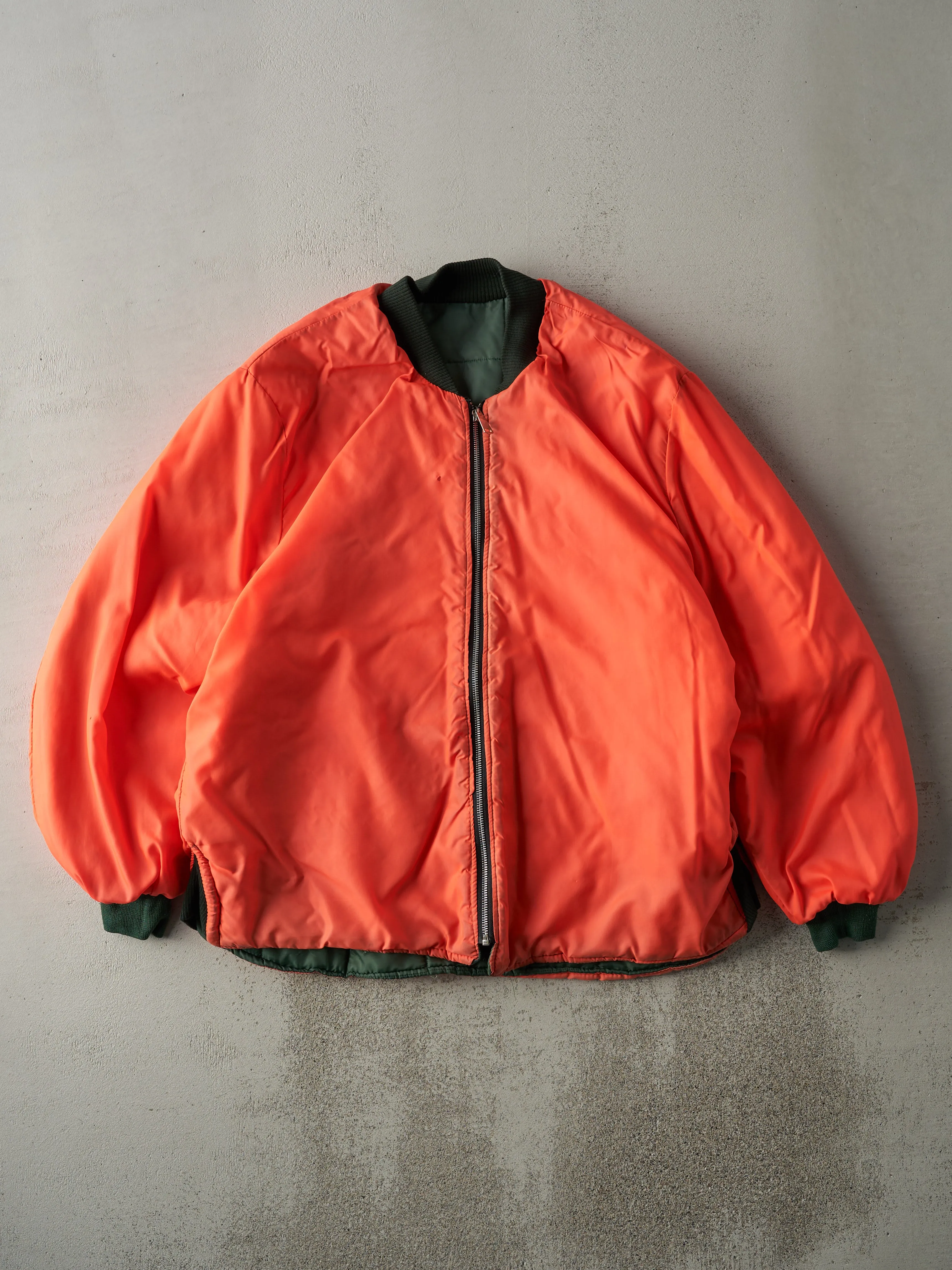 Vintage 90s Green & Orange Reversible Flight Bomber Jacket (XXL