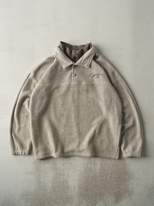 Vintage 90s Beige Banff Canada Quarter Zip/ Button Double Neck Sweater (L) sold by Rebalance Vintage