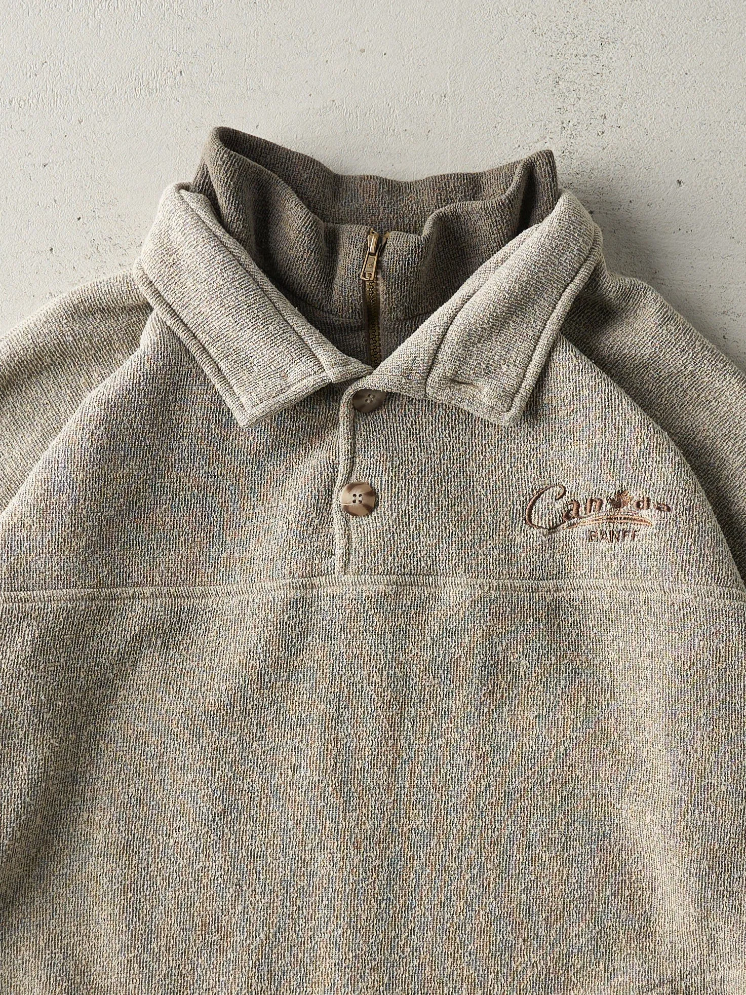 Vintage 90s Beige Banff Canada Quarter Zip/ Button Double Neck Sweater (L) sold by Rebalance Vintage product image thumbnail 2