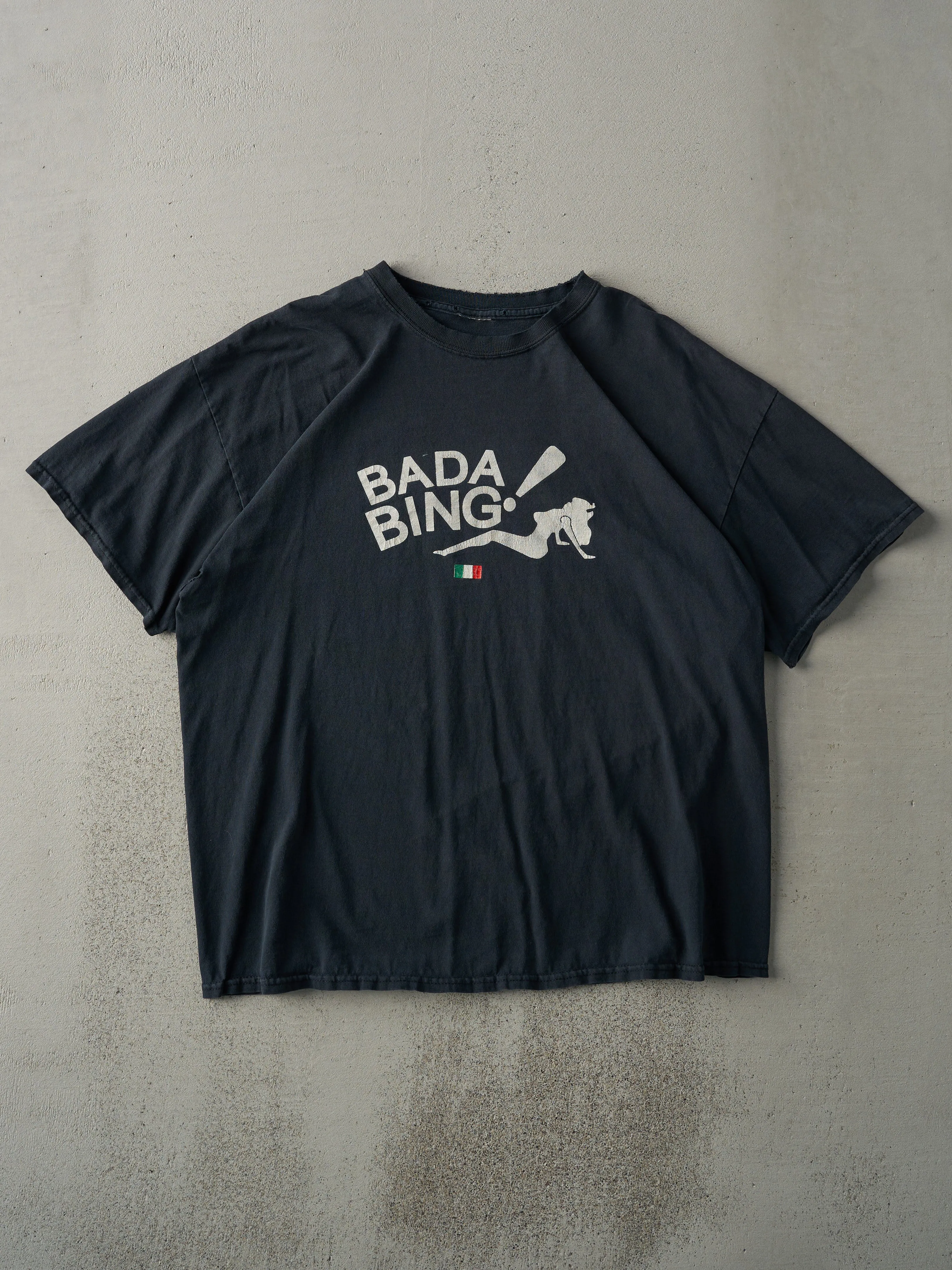 Vintage Y2K Black "Bada Bing!" Sopranos Knock Off Tee (M/L) sold by Rebalance Vintage