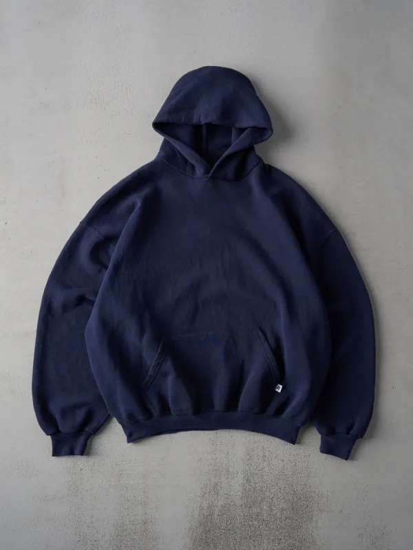Vintage 90s Navy Russell Athletics Boxy Blank Hoodie (XL) sold by Rebalance Vintage