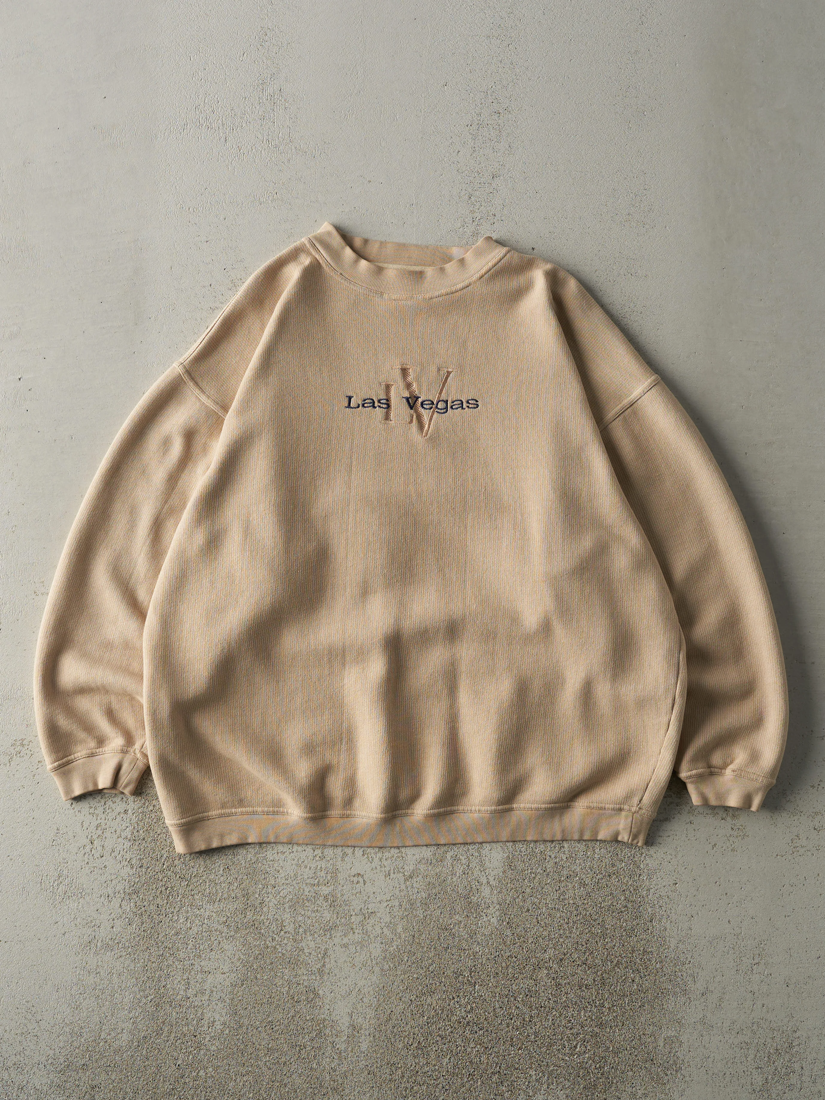 Vintage 90s Beige Las Vegas Embroidered Crewneck (XL) sold by Rebalance Vintage