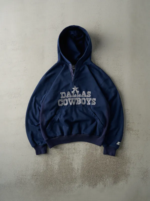 Vintage 90s Navy Blue Embroidered Dallas Cowboys Quarter Button Boxy Hoodie (L) sold by Rebalance Vintage