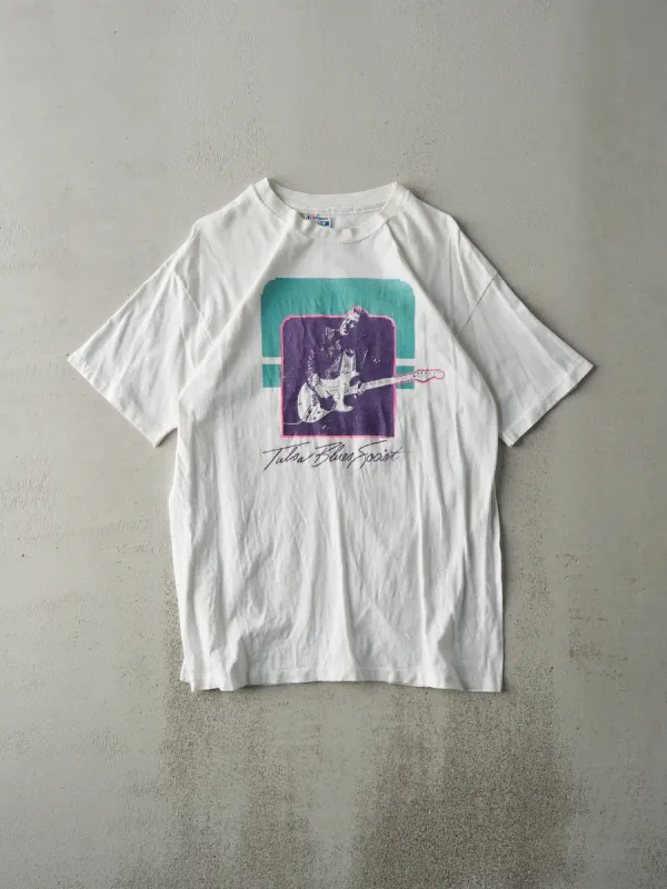 Vintage 80s White Tulsa Blues Society Single Stitch Long Tee (M) sold by Rebalance Vintage