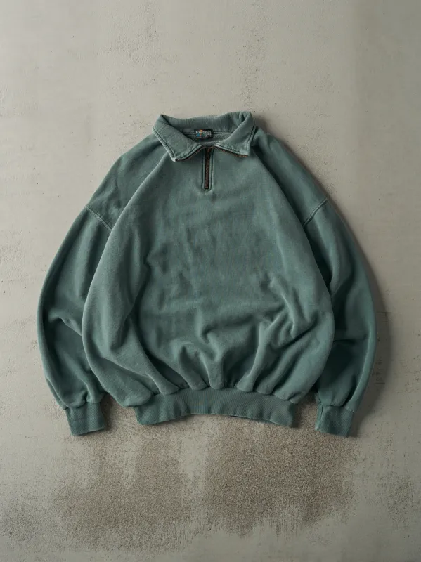 Vintage 90s Washed Green Quarter Zip Sweatshirt (XL) sold by Rebalance Vintage