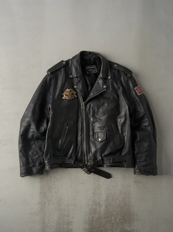 Vintage 90s Black Harley Owners Group Road Gear Leather Biker Jacket (L) sold by Rebalance Vintage