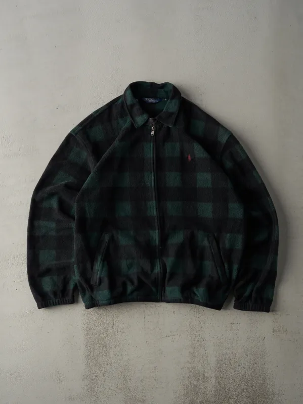 Vintage 80s Black and Green Polo Flannel  Fleece Zip Up Sweater (L) sold by Rebalance Vintage