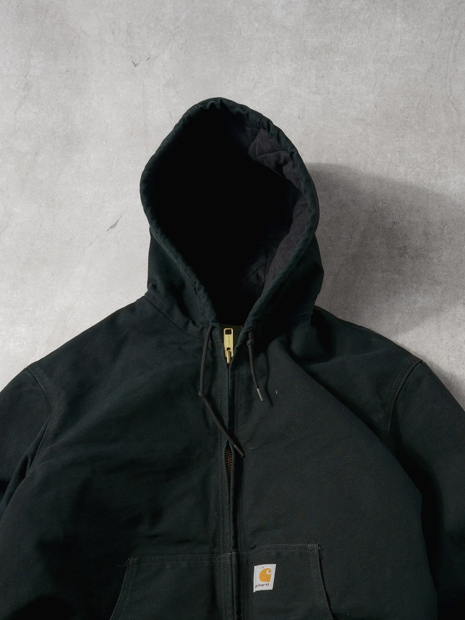 Vintage 90s Black Carhartt Hooded Lined Workwear Jacket (L) sold by Rebalance Vintage product image thumbnail 2