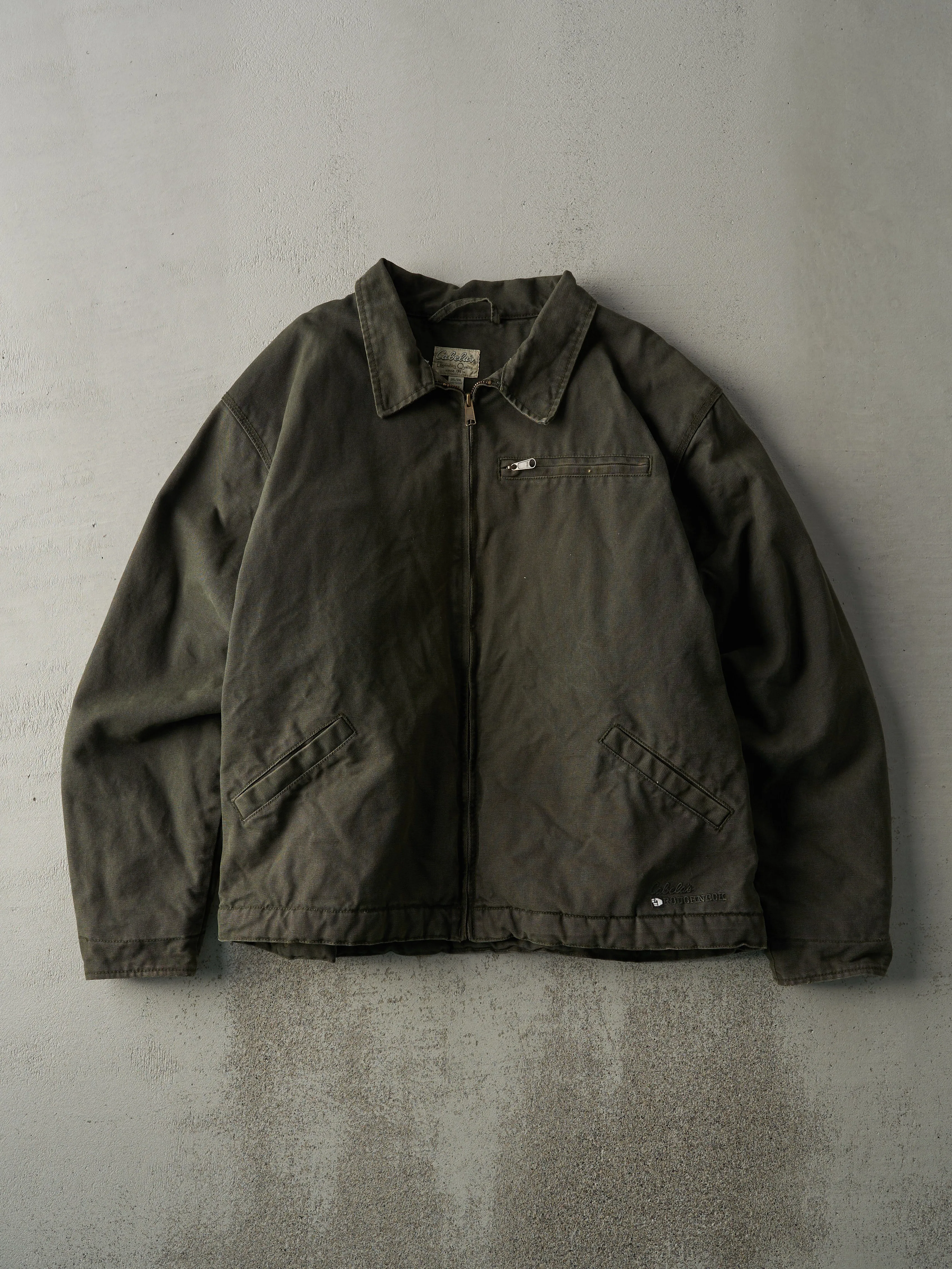 Vintage Y2K Green Embroidered Cabela's Sherpa Lined Workwear Jacket (L) sold by Rebalance Vintage