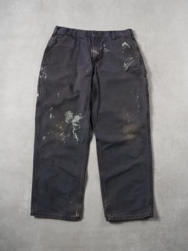 Vintage 90s Grey Carhartt Paint Splatter Carpenter Pants (34x29) sold by Rebalance Vintage