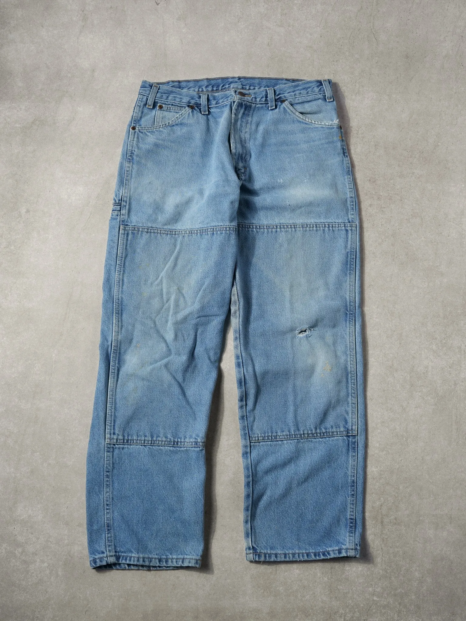 Vintage 90s Light Blue Dickies Double Knee Carpenter Denim Jeans (34x30) sold by Rebalance Vintage