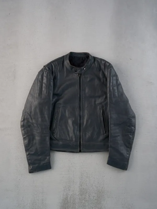 Vintage 80s Dark Grey Bristol Motorcycle Biker Leather-Jacket (M) sold by Rebalance Vintage