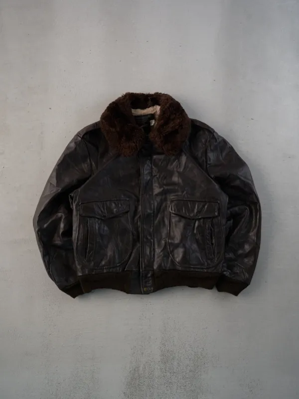 Vintage 70s Brown JC Penny Sherpa Flight Leather Jacket (M) sold by Rebalance Vintage