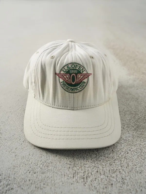 Vintage 98' Beige U.S. Open Embroidered Leather Strap Back Hat sold by Rebalance Vintage