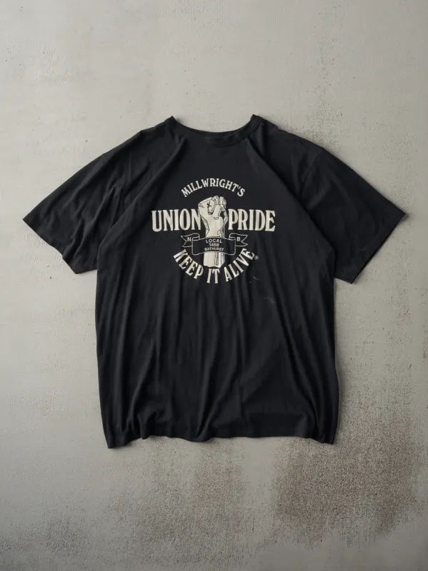 Vintage 80s Black Millwright's Union Pride Tee (M) sold by Rebalance Vintage