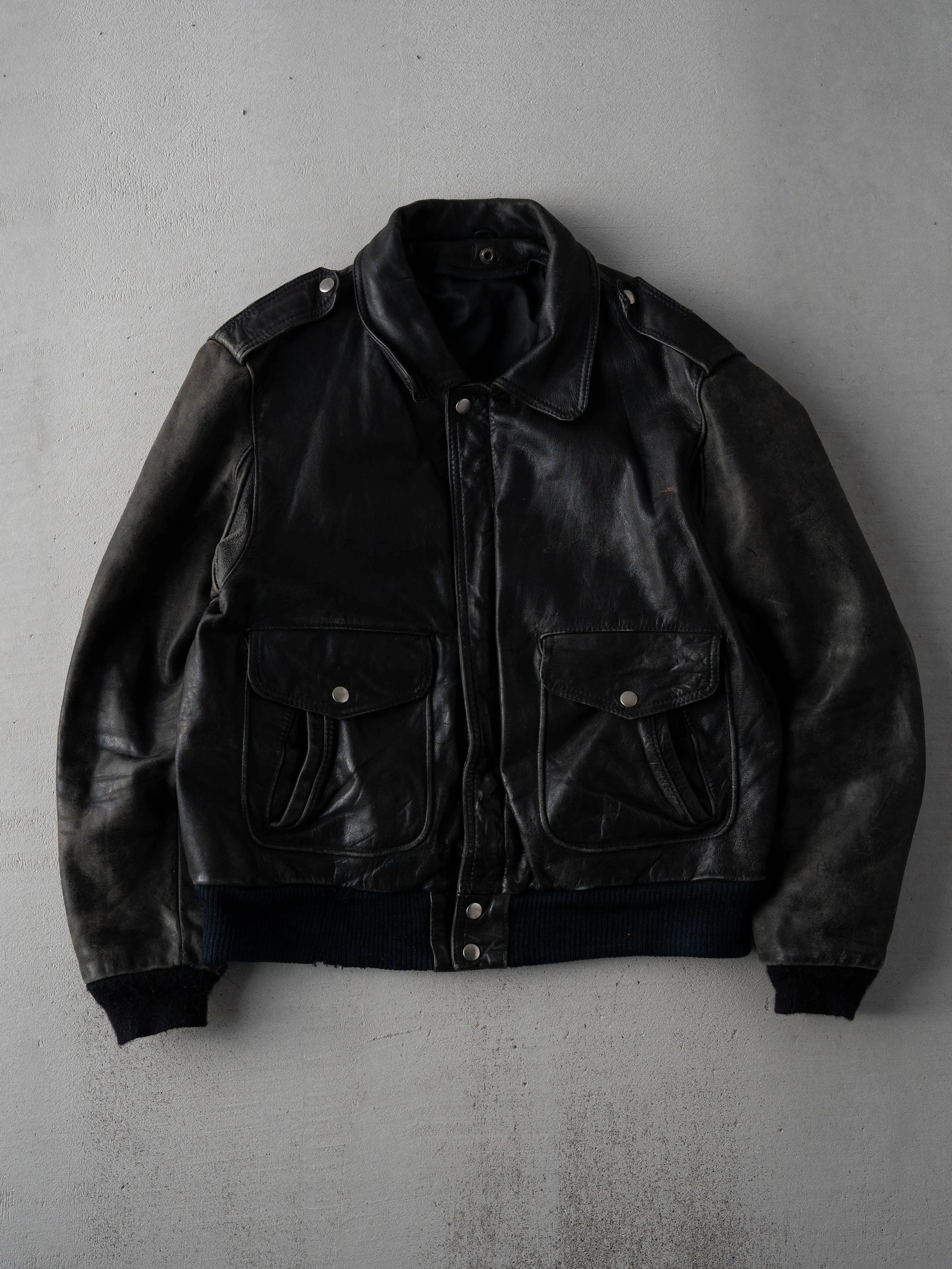 Vintage 80s Black Leather A2 Biker Jacket (M) sold by Rebalance Vintage