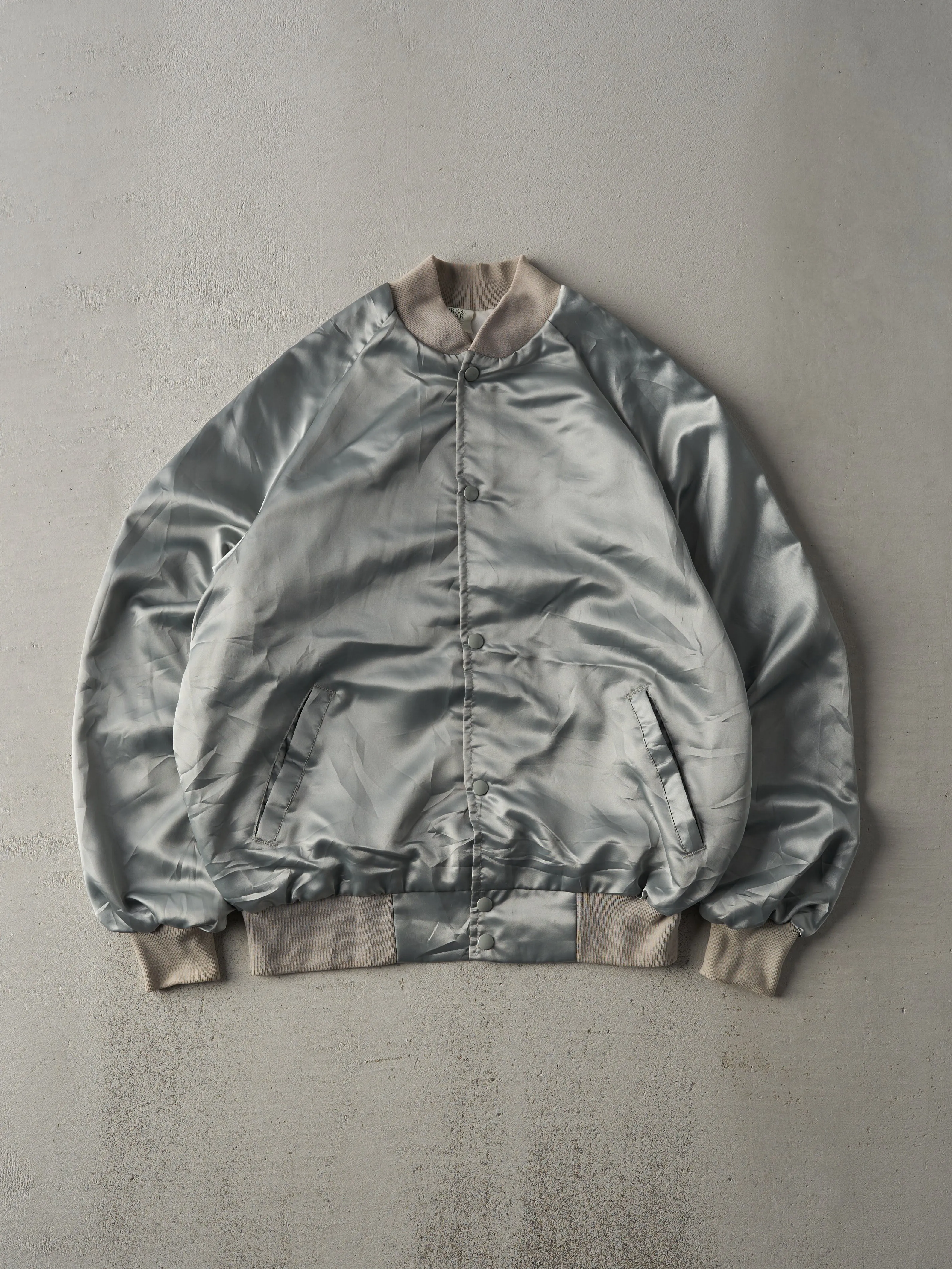 Vintage 70s Silver Upstate New York Thunderbird Club Satin Bomber (M) sold by Rebalance Vintage product image thumbnail 2