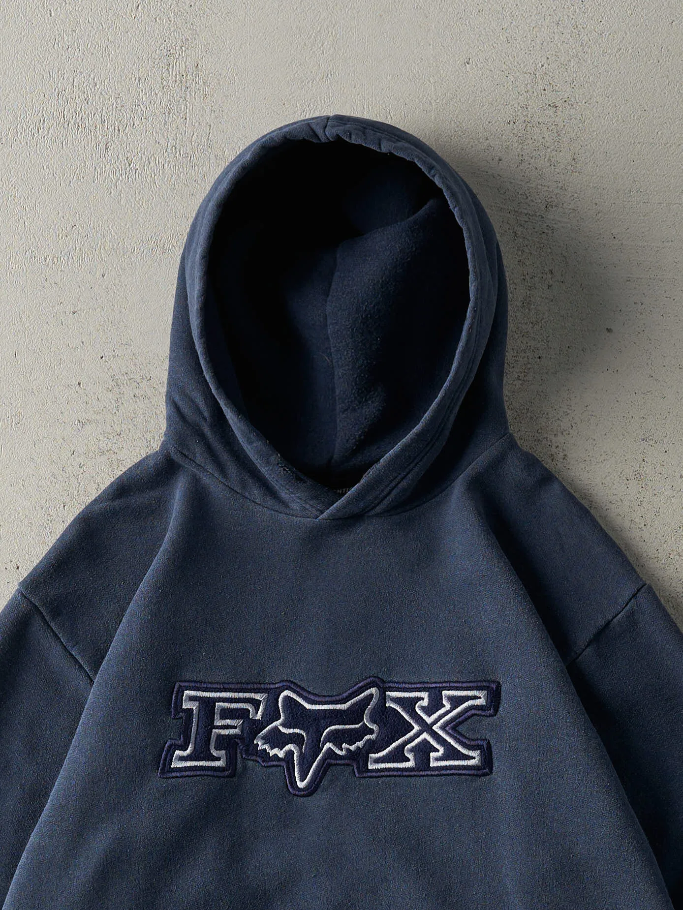 Vintage Y2K Navy Blue Embroidered Fox Racing Hoodie (M) sold by Rebalance Vintage product image thumbnail 3
