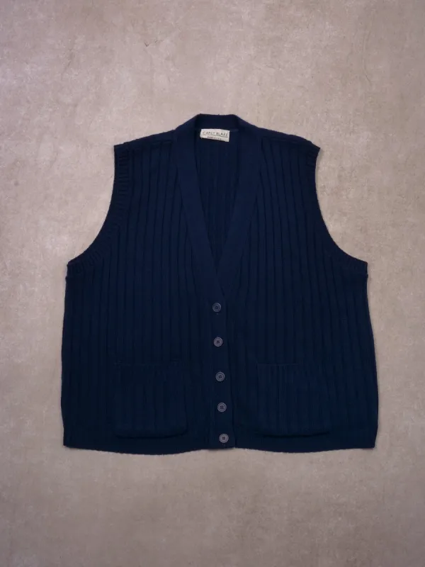 Vintage 90s Navy Blue Carly Blake Knit Button Vest (XL) sold by Rebalance Vintage