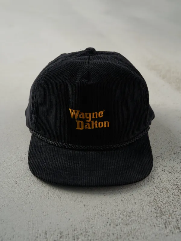 Vintage 80s Black Embroidered Wayne Dalton Corduroy Snapback Hat sold by Rebalance Vintage