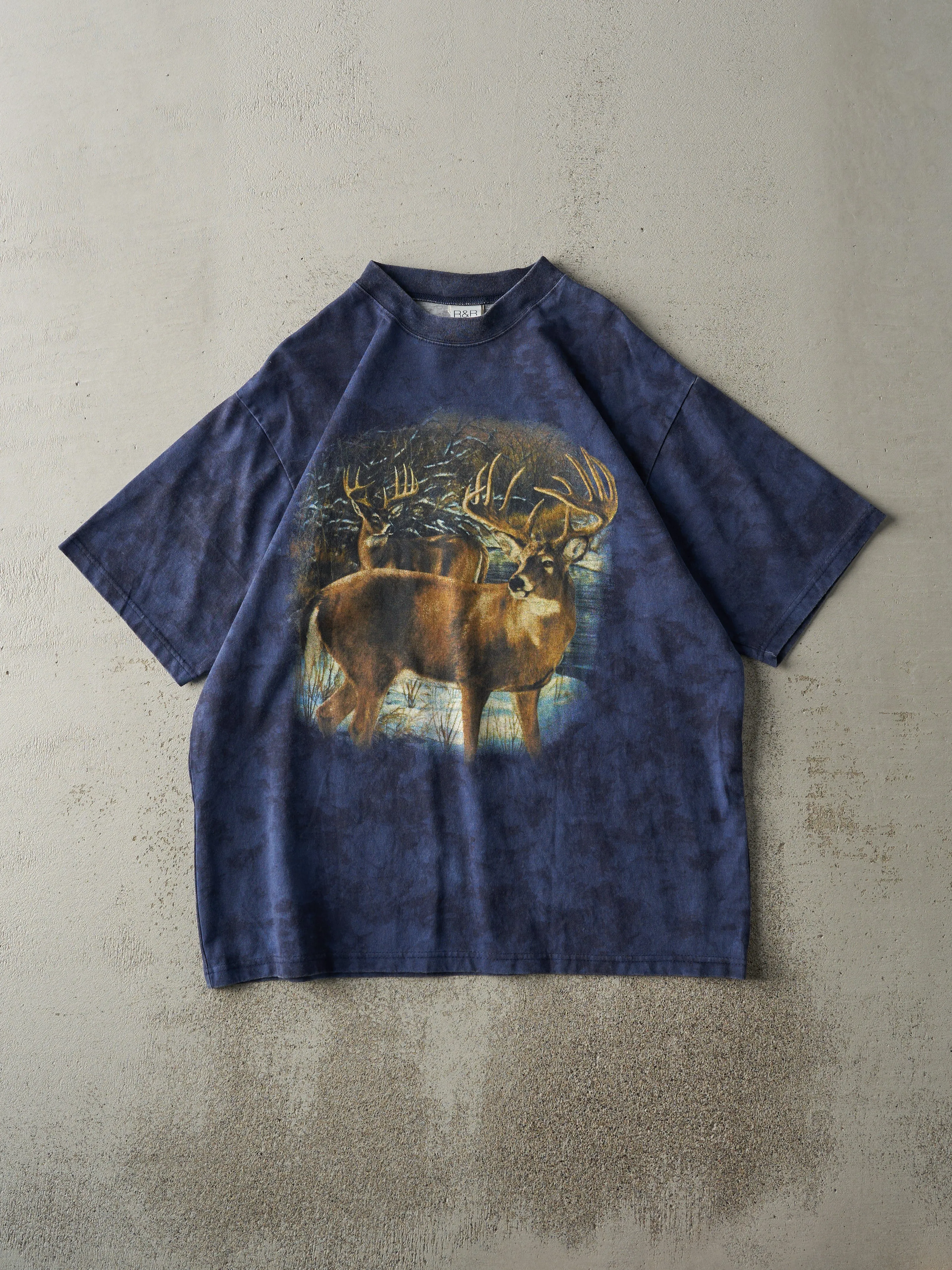 Vintage 90s Navy Blue Tie Dye Deer Tee (M/L) sold by Rebalance Vintage