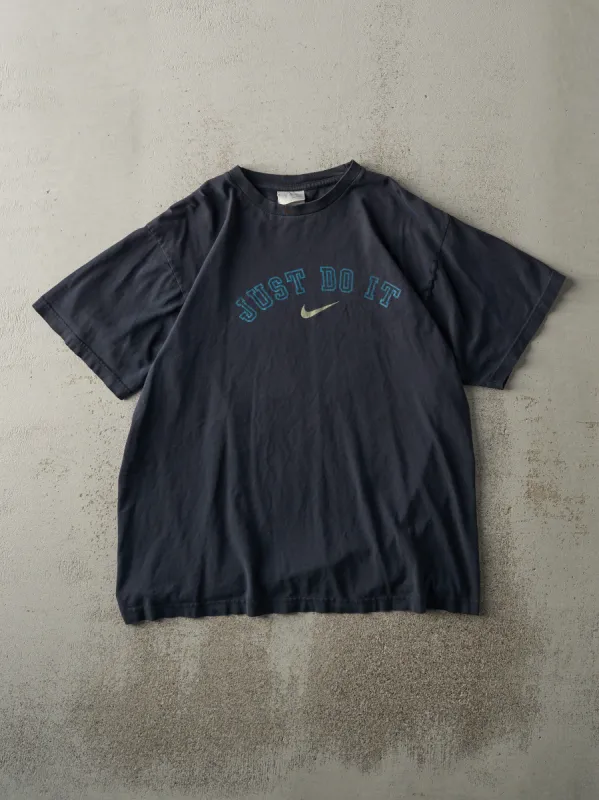 Vintage Y2K Navy Blue Nike Just Do It Tee (L) made by Rebalance Vintage