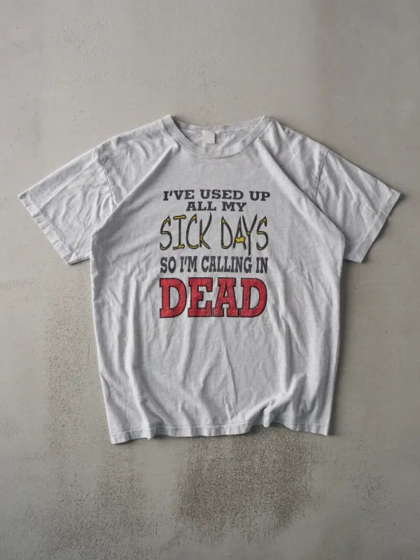 Vintage 90s Heather Grey "Calling In Dead" Single Stitch Tee (L) sold by Rebalance Vintage