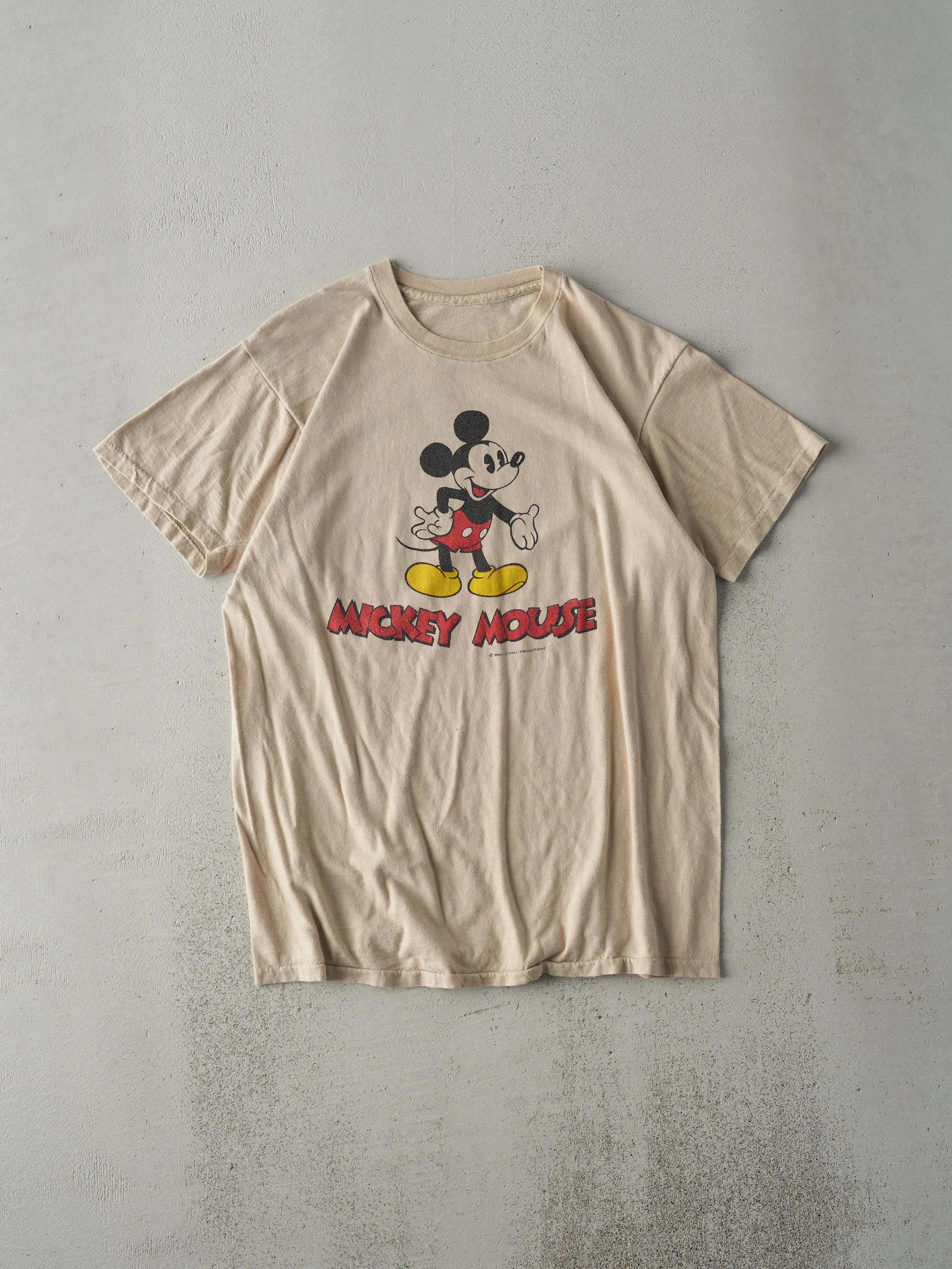 Vintage 80s Beige Mickey Mouse Double Sided Single Stitch Tee (S/M) sold by Rebalance Vintage