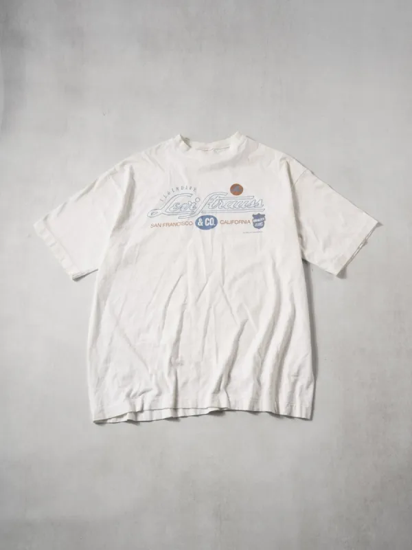 Vintage 90s White Levi's Straws San Francisco California Graphic Tee (L) sold by Rebalance Vintage