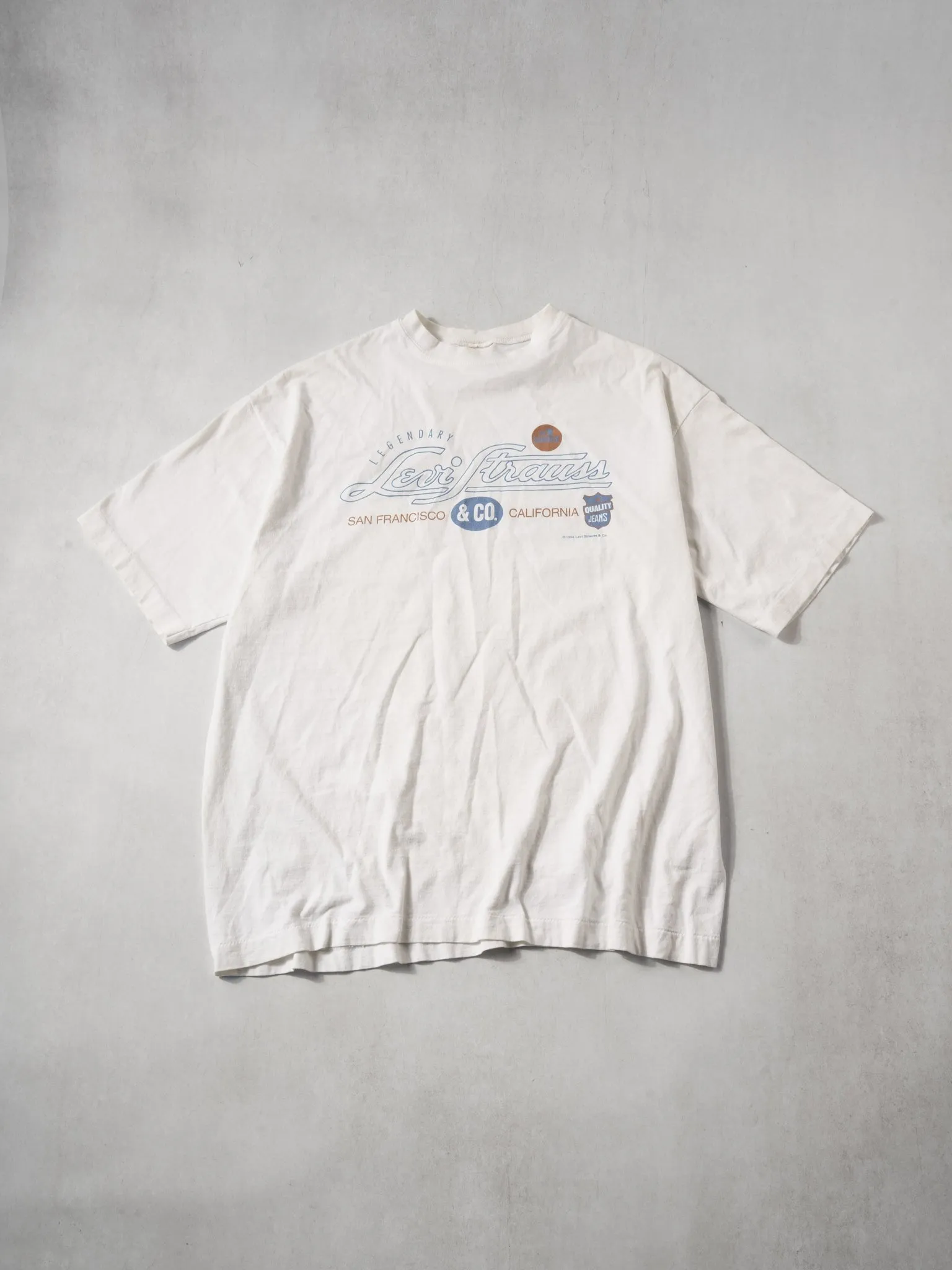 Vintage 90s White Levi's Straws San Francisco California Graphic Tee (L) sold by Rebalance Vintage