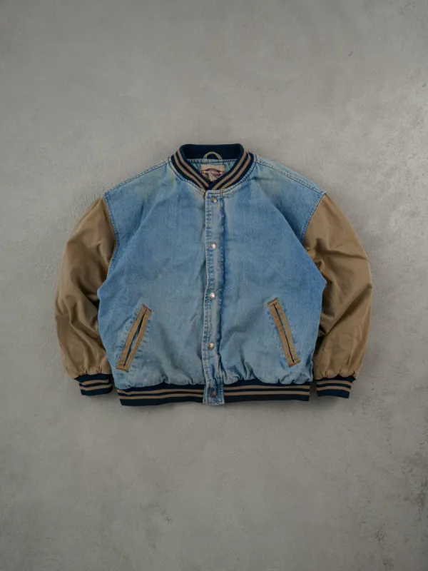Vintage 90s Blue and Beige Sonoma Denim Bomber Jacket (XL) sold by Rebalance Vintage
