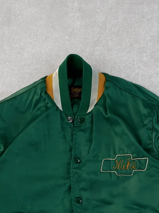 Vintage 70s Green and Yellow Chevrolet Central Office Chain Stitched Stain Bomber Jacket (L) sold by Rebalance Vintage product image thumbnail 3