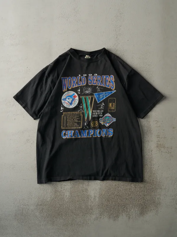 Vintage 93' Black Toronto Blue Jays World Series Champions Single Stitch Tee (L) sold by Rebalance Vintage