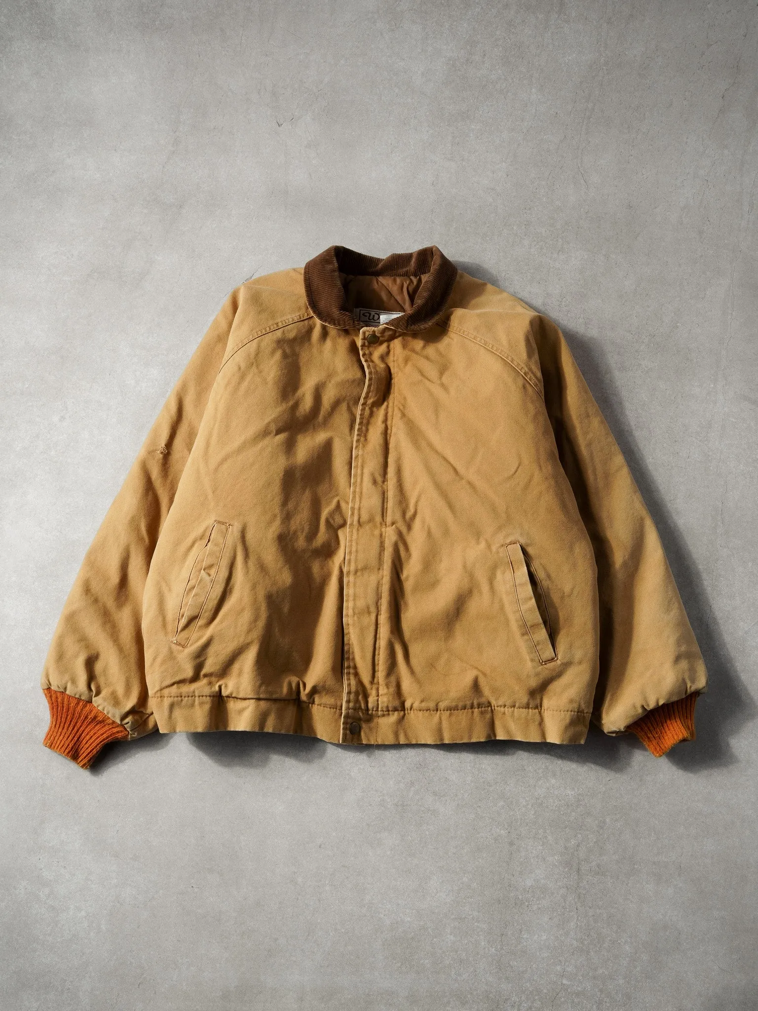 Vintage 90s Khaki Walls USA Workwear Insulated Collared Jacket (XXL) sold by Rebalance Vintage