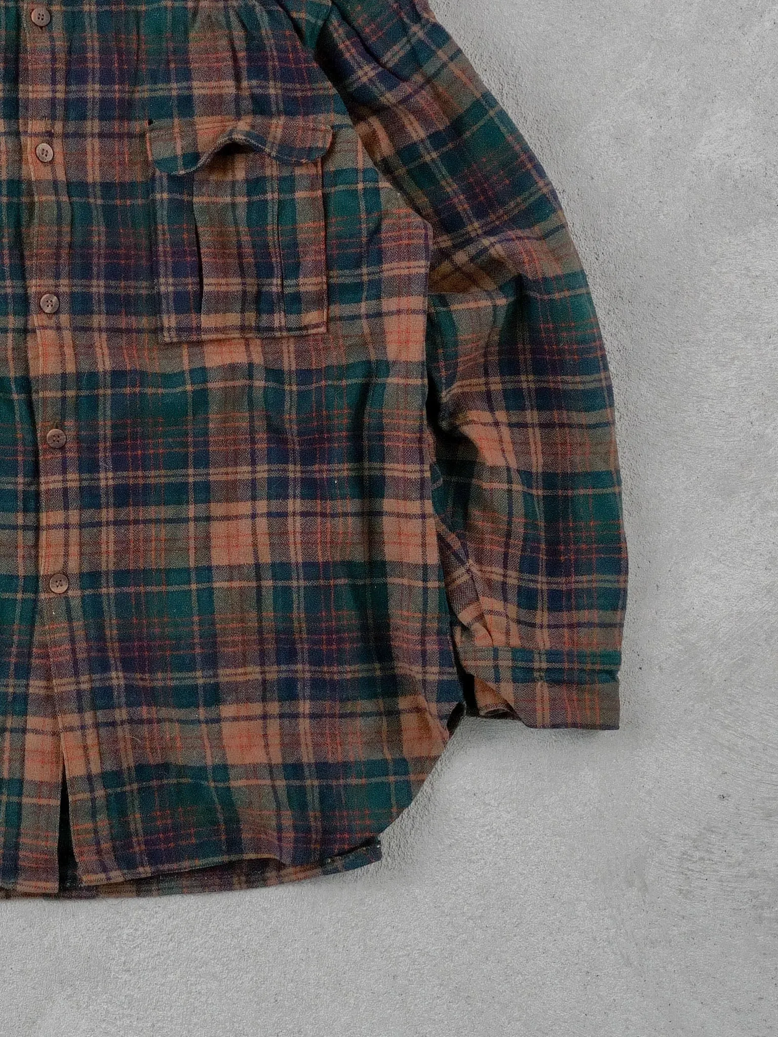 Vintage 90s Brown and Green Penoleton Wool Plaid Flannel (L) sold by Rebalance Vintage product image thumbnail 3