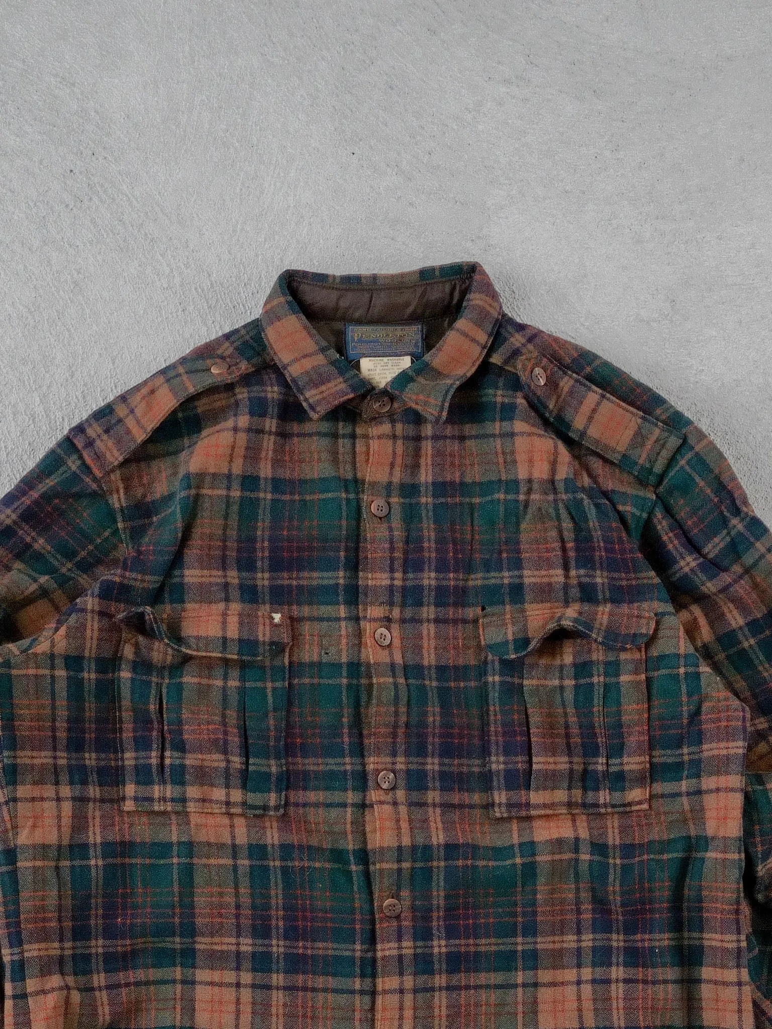 Vintage 90s Brown and Green Penoleton Wool Plaid Flannel (L) sold by Rebalance Vintage product image thumbnail 2