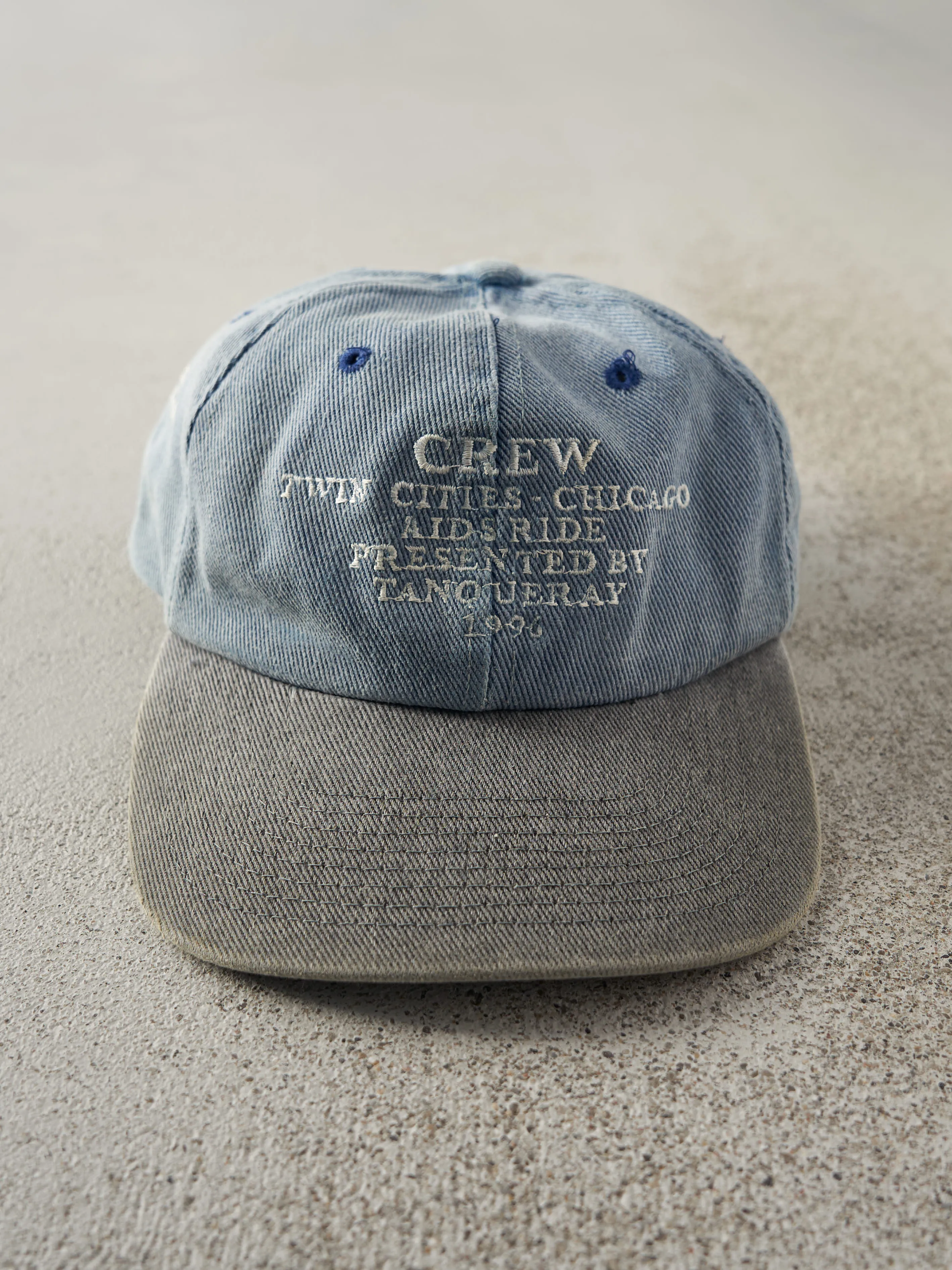 Vintage 96' Washed Blue & Grey Embroidered Crew Twin Cities Strap Back sold by Rebalance Vintage