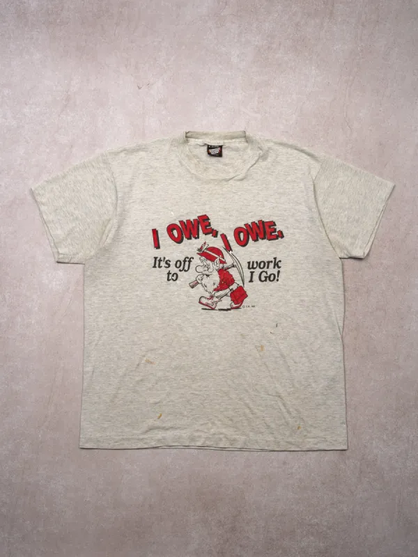 Vintage '89 Rugged I Owe Off To Work I go Single Stitch Tee (L) sold by Rebalance Vintage