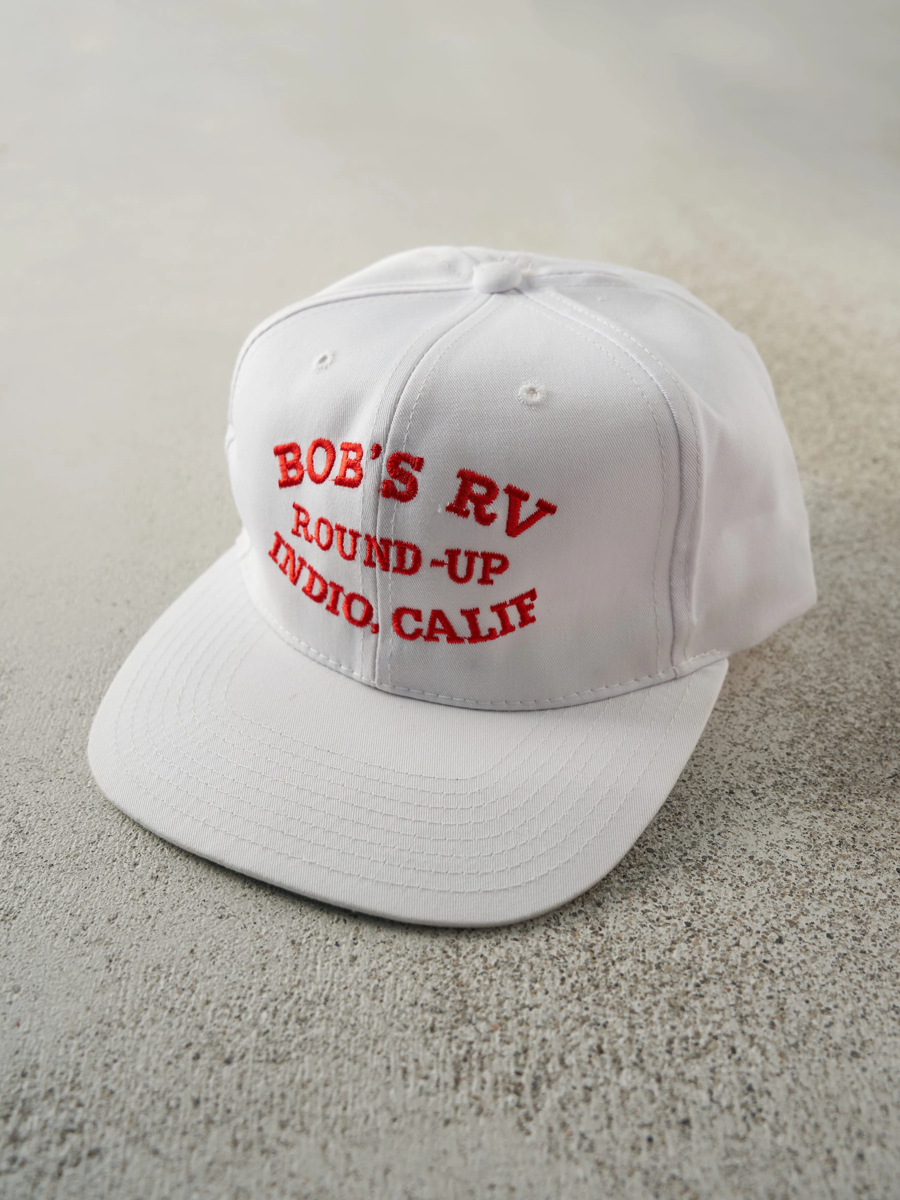Vintage 90s White Bob's RV Round Up Indio, Calif Embroidered Snapback sold by Rebalance Vintage product image thumbnail 2